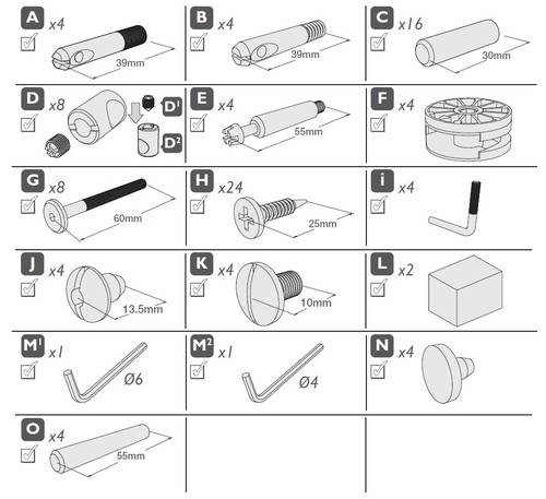 Full set fixings for - of, the
