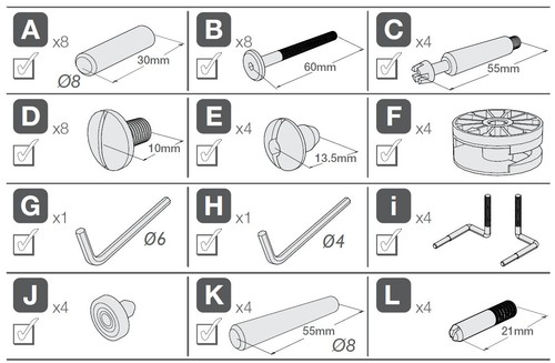 Full set fixings for the - set, of